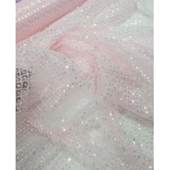 Paetê Bordado Sofia Rosa Bebê - Comprimento 1,40 m x Largura 1,60 m