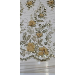 Tule Bordado com Glitter  3D Dourado ST3853   - Comprimento 0,90 cm x Largura 1,40 m