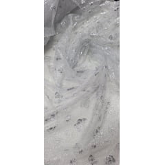 Tule com Glitter Fantasy Borboletas Branco com Prata COM FALHA  - Comprimento 1,50 m x Largura 1,50 m