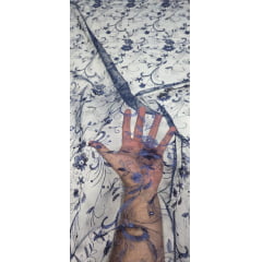 Tule Bordado com Pérolas e Glitter Turim Azul Marinho Modelo 03 - Comprimento 0,70 cm x Largura 1,30 m