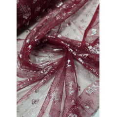 Tule com Glitter Fantasy Borboletas Marsala - Comprimento 0,65 cm x Largura 1,50 m Tule com Glitter Fantasy Borboletas Marsala - Comprimento 0,65 cm x Largura 1,50 m