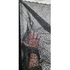 Tule Bordado Nice Mini Flores Preto - Comprimento 1,60 m x Largura 1,30 m 