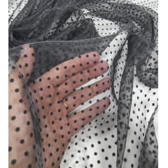 Organza Cristal Preto Dots - Comprimento 1,30 m x Largura 1,50 m