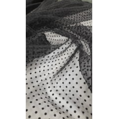 Organza Cristal Preto Dots - Comprimento 1,30 m x Largura 1,50 m