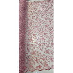 Tule Bordado Festa Rosê - Comprimento 1,50 m x Largura 1,30 m
