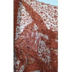 Tule Bordado Festa Terracota - Comprimento 1 m x Largura 1,30 m