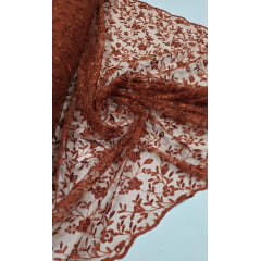 Tule Bordado Festa Terracota - Comprimento 1 m x Largura 1,30 m