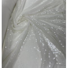 Tule Bordado Branco com Paetê Transparente COM DEFEITO - Comprimento 2 m x Largura 1,50 m
