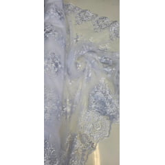 Tule Bordado Liverpool com Bico Branco Modelo 153 - Comprimento 3 m x Largura 1,30m