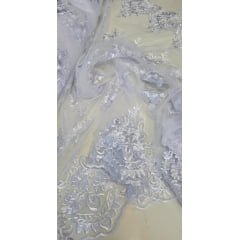 Tule Bordado Liverpool com Bico Branco Modelo 153 - Comprimento 3 m x Largura 1,30m