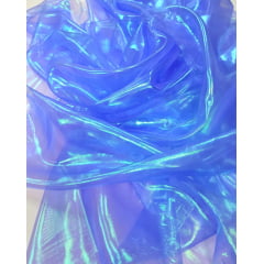 Organza holografica azul leves defeitos (mancha) - Comprimento 4,50 m x Largura 1,47 m 
