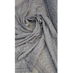 Layse Austríaca Branca  Bordada com Fio Metálico Prata COM SUJEIRA - Comprimento 2,60 m x Largura 1,30 m