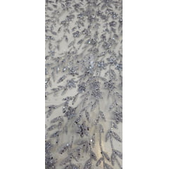 Tule com Glitter Ramos em Alto Relevo Prata - Comprimento 1 m x Largura 1,50 m