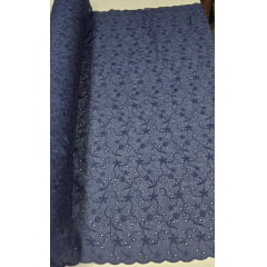 Layse Bordada Azul Marinho Modelo I92   - Comprimento 2 m x Largura 1,35 m
