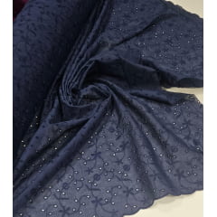Layse Bordada Azul Marinho Modelo I92   - Comprimento 2 m x Largura 1,35 m