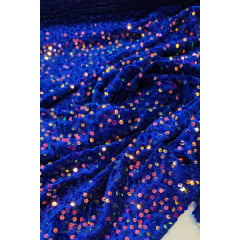 Veludo Cristal Bordado Holográfico Azul Royal - Comprimento 1,40 m x Largura 1,50 m 