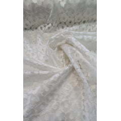 Organza Bordada Flor do Campo Branca  COM SUJEIRA - Comprimento 1 m x Largura 1,40 m