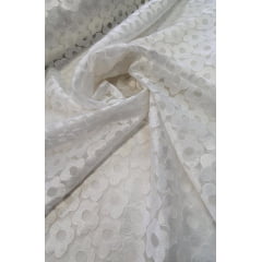 Organza Bordada Flor do Campo Branca  COM SUJEIRA - Comprimento 1 m x Largura 1,40 m