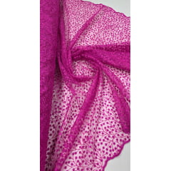 Tule Bordado Nice Mini Flores Pink  - Comprimento 1 m x Largura 1,30 m