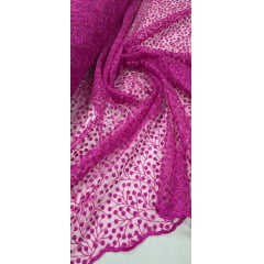 Tule Bordado Nice Mini Flores Pink  - Comprimento 1 m x Largura 1,30 m