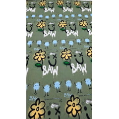 Sarja Pesada com Elastano Baw Grafitti Fundo Verde Militar - Comprimento 1,90 m x Largura 1,45 m 