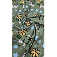 Sarja Pesada com Elastano Baw Grafitti Fundo Verde Militar - Comprimento 1,90 m x Largura 1,45 m 