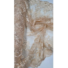 Tule Bordado com Bico Salmão Claro 13 - Comprimento 0,80 cm x Largura 1,30 m