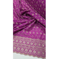 Layse Bordada Bicolor Surat Fucsia com Kaki   - Comprimento 1,30 m x Largura 1,35 m -