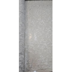 Tule Bordado com Bico Branco Modelo 26  - Comprimento 1 m  x Largura 1,30 m 
