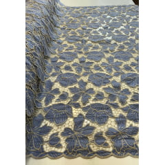 Layse Richelieu Bicolor Azul Celeste com Kaki   - Comprimento 0,90 cm x Largura 1,35 m