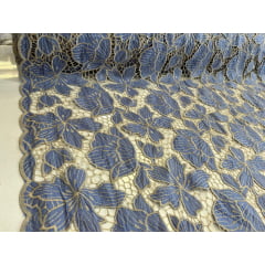Layse Richelieu Bicolor Azul Celeste com Kaki   - Comprimento 0,90 cm x Largura 1,35 m
