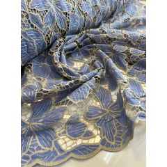 Layse Richelieu Bicolor Azul Celeste com Kaki   - Comprimento 0,90 cm x Largura 1,35 m