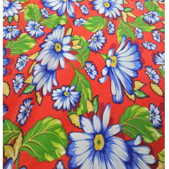 Chitão Estampado Fundo Vermelho com Margaridas  - Comprimento 3,40 m x Largura 1,40 m 