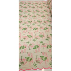 Cambraia Bordada Praia Pink com Verde - Comprimento 1,90 m x Largura 1,35 m