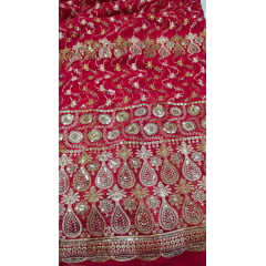 Mousseline Toque de Seda Bordada Indiana Vermelho ST04- Comprimento 0,80 cm x Largura 1,47 m 