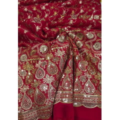 Mousseline Toque de Seda Bordada Indiana Vermelho ST04- Comprimento 0,80 cm x Largura 1,47 m 