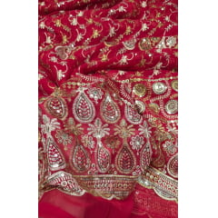 Mousseline Toque de Seda Bordada Indiana Vermelho ST04- Comprimento 0,80 cm x Largura 1,47 m 
