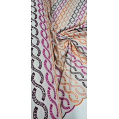 Linho Trovata Bordado Infinity Tons Laranja e Pink COMRASGO NA BORDA - Comprimento 0,50 cm x Largura