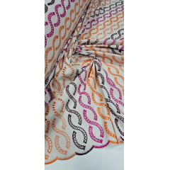 Linho Trovata Bordado Infinity Tons Laranja e Pink COMRASGO NA BORDA - Comprimento 0,50 cm x Largura Linho Trovata Bordado Infinity Tons Laranja e Pink COMRASGO NA BORDA - Comprimento 0,50 cm x Largura