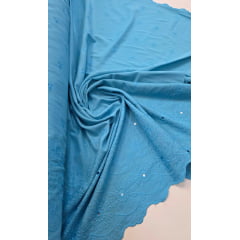 Layse em Linho Trovata Barrado Azul Turquesa ST100 - Comprimento 1 m x Largura 1,30 m