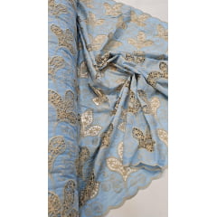 Layse Richelieu Bicolor African Azul e Kaki - Comprimento 0,90 cm x Largura 1,30 m
