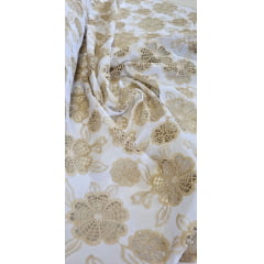 Layse Richelieu Flores Bicolor Branco com Kaki - Comprimento 1 m x Largura 1,30 m Layse Richelieu Flores Bicolor Branco com Kaki - Comprimento 1 m x Largura 1,30 m