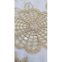 Layse Richelieu Flores Bicolor Branco com Kaki - Comprimento 1 m x Largura 1,30 m