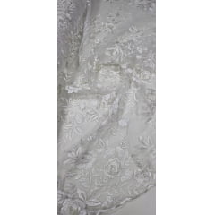 Renda Bordada London 3D Branco Modelo 17 - Comprimento 0,70 cm x Largura 1,30 m