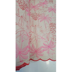 Cambraia Bordada Praia Vermelho com Pink Modelo 02 - Comprimento 0,60 cm x largura 1,35 m