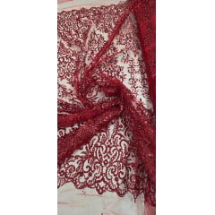 Tule Arabesco com Glitter e Paetê Vermelho 306LX - Comprimento 0,70 cm x Largura 1,30 m