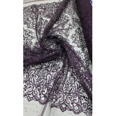 Tule Arabesco com Glitter e Paetê Roxo 306LX - Comprimento 0,70 cm x Largura 1,30 m