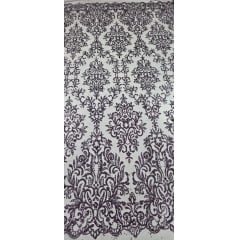 Tule Arabesco com Glitter e Paetê Roxo 306LX - Comprimento 0,70 cm x Largura 1,30 m