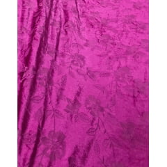 Veludo Cristal Bordado Floral Fucsia COM FURO - Comprimento 1,50 m x Largura 1,45 m