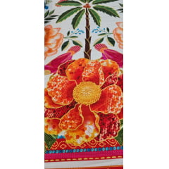 Viscose Estampada Digital Fundo Creme M0066 - Comprimento 1,90 m x Largura 1,45 m